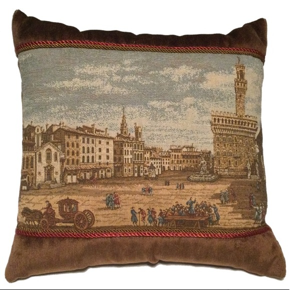 Hand Crafted Other - Tapestry Pillow - Piazza Della Signoria, Florence Firenze